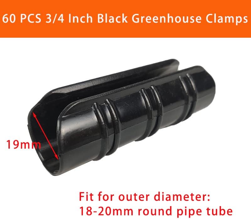 GRRONZEE 60PCS Greenhouse Clips 3/4 Inch Greenhouse Clamps Black Plastic Clamps Garden Buildings Tube Clips for PVC Pipe Greenhouse Films, Sunshade Nets, Row Covers, Shelters, Farming, Gardening - Image 2